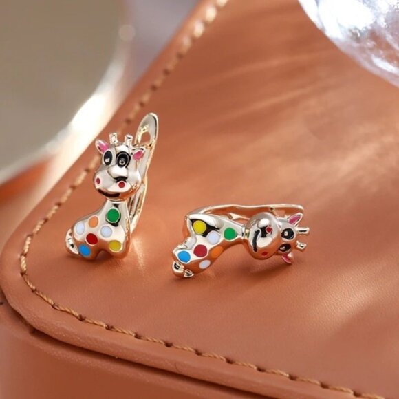 Rose Gold Plated Giraffe Ear Stud Earrings - Picture 3 of 7